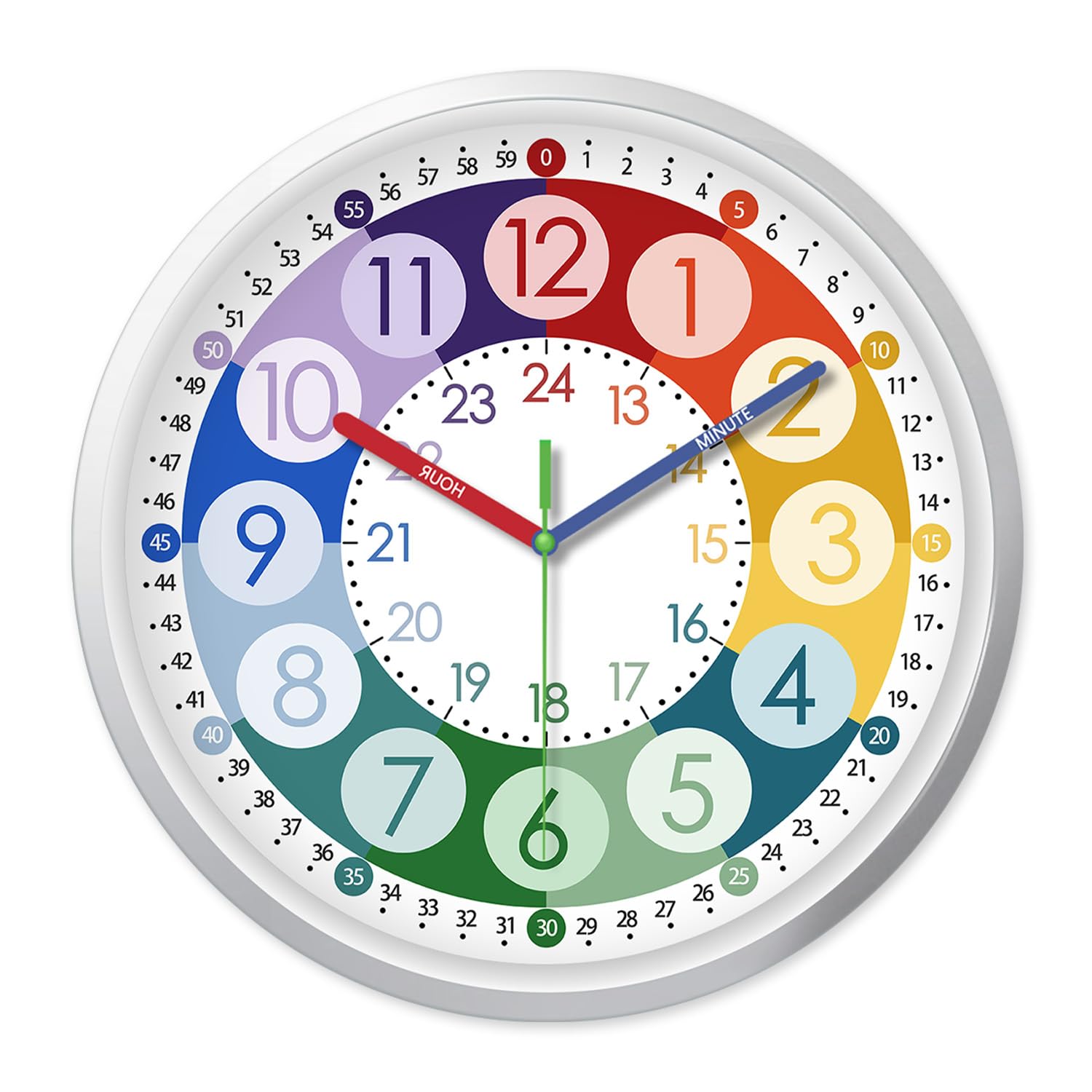 Photo 1 of XFM Learning Clock for Kids 8 Inch Silent Wall Clocks Battery Operated Colorful Teaching Time Clock Small Analog Clock for Kids Room Classroom School Playroom