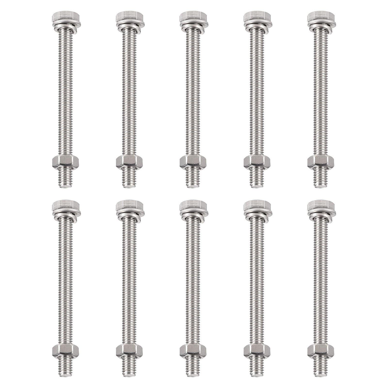 TA-VIGOR 10Pcs M6 x 75mm Hex Head Screws Bolts, Nuts, Flat & Lock Washers Kits, Fully Thread Hexagon Bolts, High Tensile Cap Screws for Metal Work, Automotive Machinery, Bike Motorcycles Repair