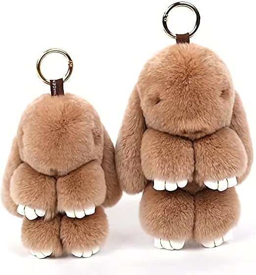 Fluffy Bunny Keychain Women Cute Rabbit Fur Ball Key Holder Pompon Toy
