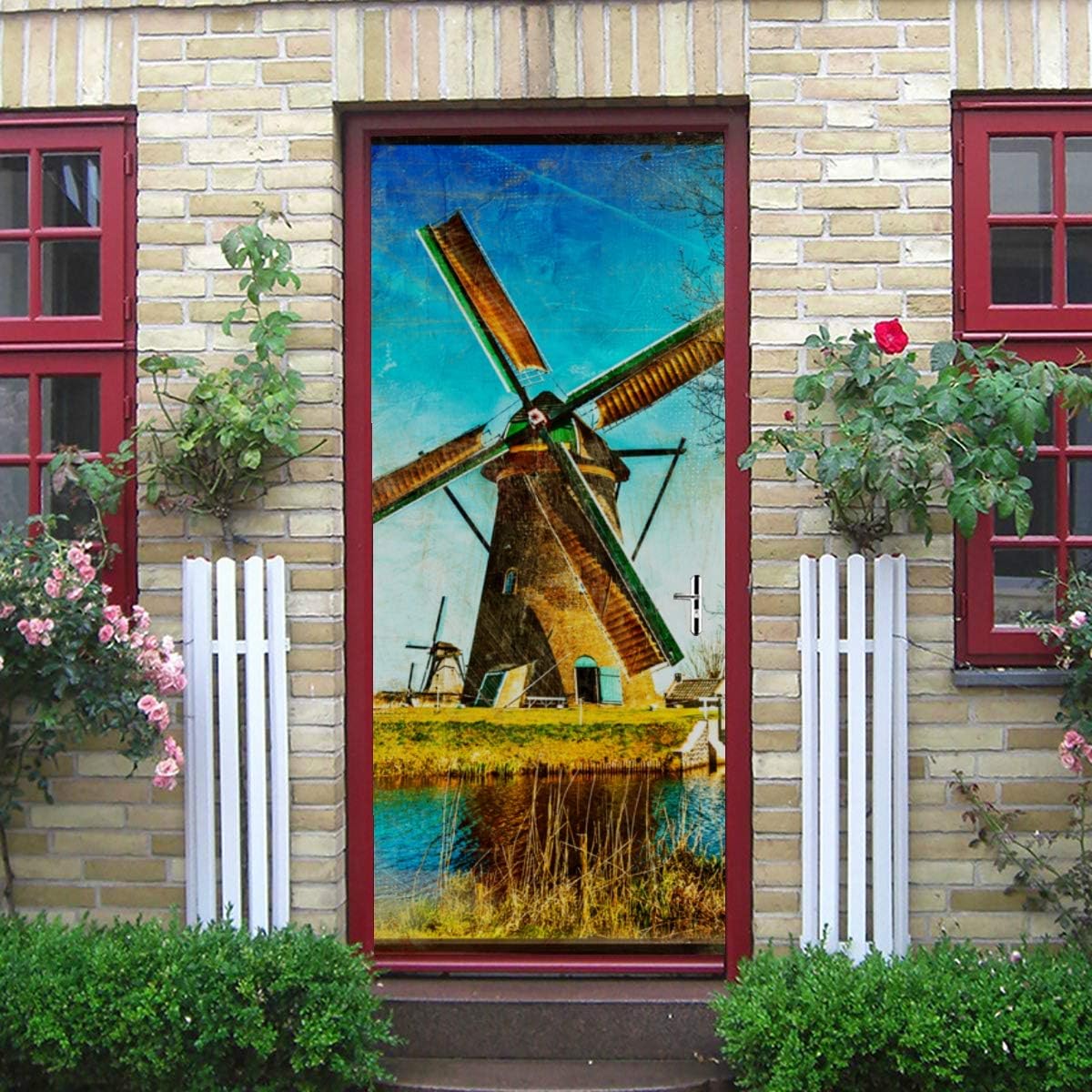 Calcomanías extraíbles de vinilo autoadhesivo pintoresco molino de