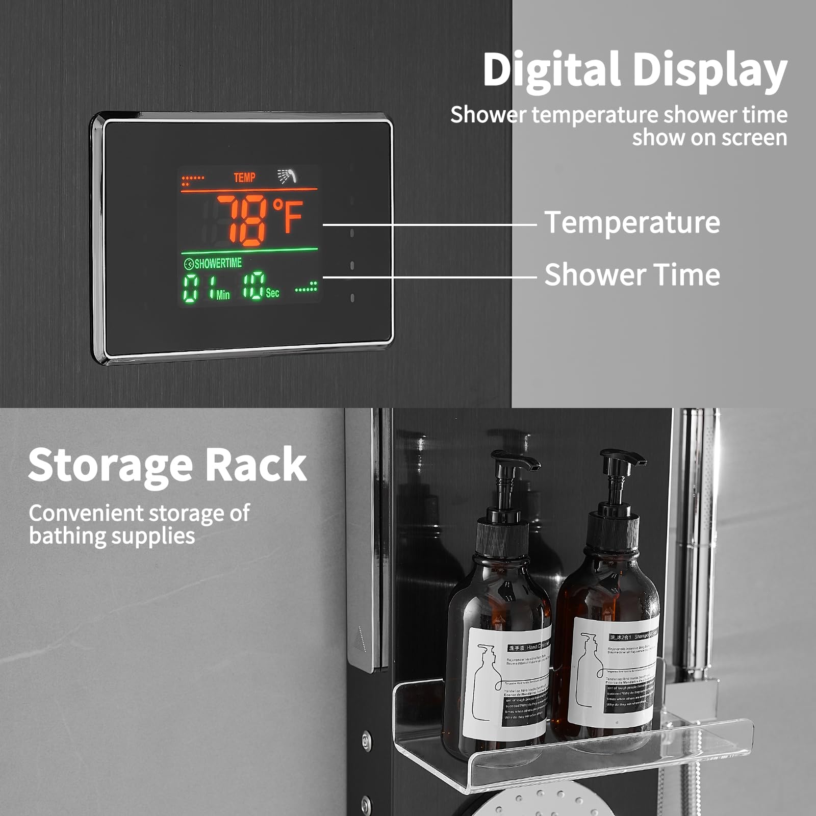 RUMOSE Matte Black Shower Panel Tower