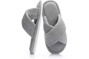 NineCiFun Women's Slippers Open Toe Cross Band Coral Fleece Breathable House Shoes with Memory Foam, Cozy Footbed, Non-Slip I