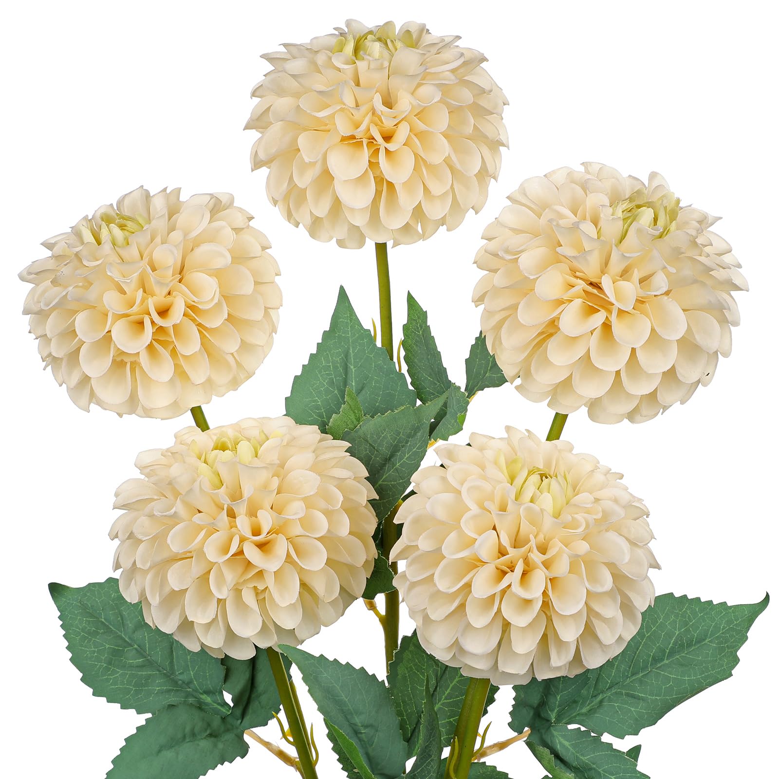 Photo 1 of Hollyone 5PCS Artificial Dahlia Flowers Large 21.2" Fake Silk Flowers White Real Looking Dahlia with Long Stems for DIY Wedding Bouquets Centerpieces Arrangements Bridal Shower Party Home Decorations