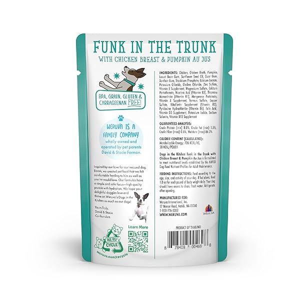 WERUVA DOGS IN THE KITCHEN, FUNK IN THE TRUNK WITH CHICKEN BREAST & PUMPKIN AU JUS DOG FOOD, 2.8OZ POUCH (PACK OF 12)