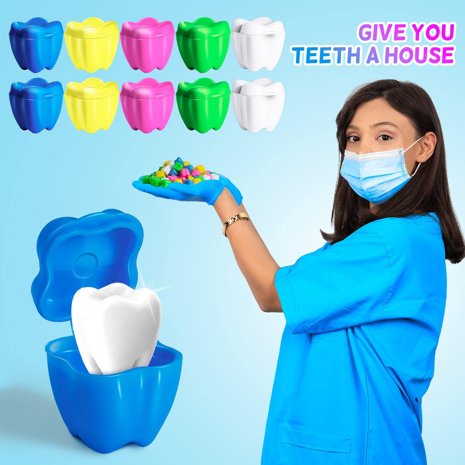 VIRHWOEA 100 PCS Colorful Tooth Savers, Plastic Tooth Boxes for Lost Teeth, Tooth Holders Savers for Kids Boys & Girls at School, Keepsake, Goodie Bag Fillers, Party Favor, Dentist Office, 5 Colors