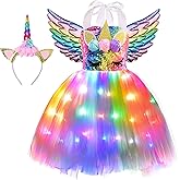 Viyorshop Girls Unicorn Costume LED Light Up Tutu Dress Up Birthday Gifts Princess Dress for Halloween Party