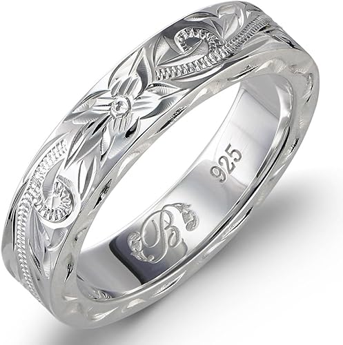 Amazon ハワイアンジュエリー リング 刻印無料 誕生石入れ可 シルバー925 スクロール フラット 幅4mm 指輪 日本サイズ28号 Sr301 リング 通販