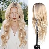 Ombre Blonde Wig for Women 26 Inch Long Wavy Synthetic Wig with Middle Part Natural Looking Heat Resistant Hair Wig for Daily Wear, Cosplay & Halloween Party