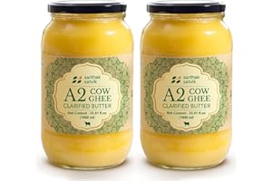 Sarthak Satvik Bilona Made A2 Cow’s Ghee l Free Grazing, Grass Fed, Pasture Raised Indigenous Breed Cows - (33 Oz (1 ltr) - Combo Pack of 2)