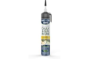 Bathworks Pro Caulk and Gun in One, Adjustable Easy-Flow Trigger, 100% White Silicone (1)