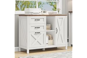 Vabches Lateral File Cabinet, Farmhouse 3 Drawer File Cabinet with Open Storage Shelf for Letter/Legal/A4 Size Hanging Files, Large Wood Storage Cabinets Printer Stand for Home Office, White