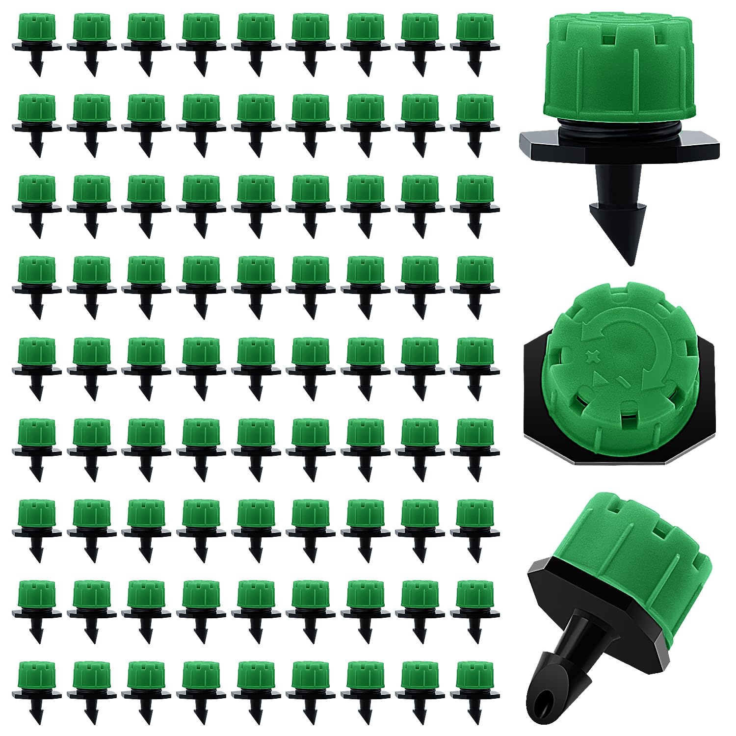 VooGenzek 90 PCS 1/4 Inch Adjustable Irrigation Dripper Sprinklers, Micro 8-Hole Emitter Drippers for Irrigation System, Anti-clogging Watering Sprinklers for Garden, Lawn, Greenhouse, Dark Green