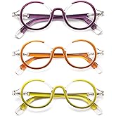 KoKoBin 3 Pack Small Round Reading Glasses Comfortable Readers Colored Stylish Frame for Women and Men