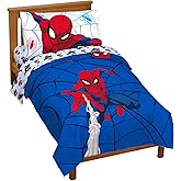 Jay Franco Marvel Spiderman Webtastic 4 Piece Toddler Size Bed Set – Super Soft Microfiber Bed Set Includes Toddler Size Reversible Comforter & Sheet Set Bedding (Official Marvel Product)