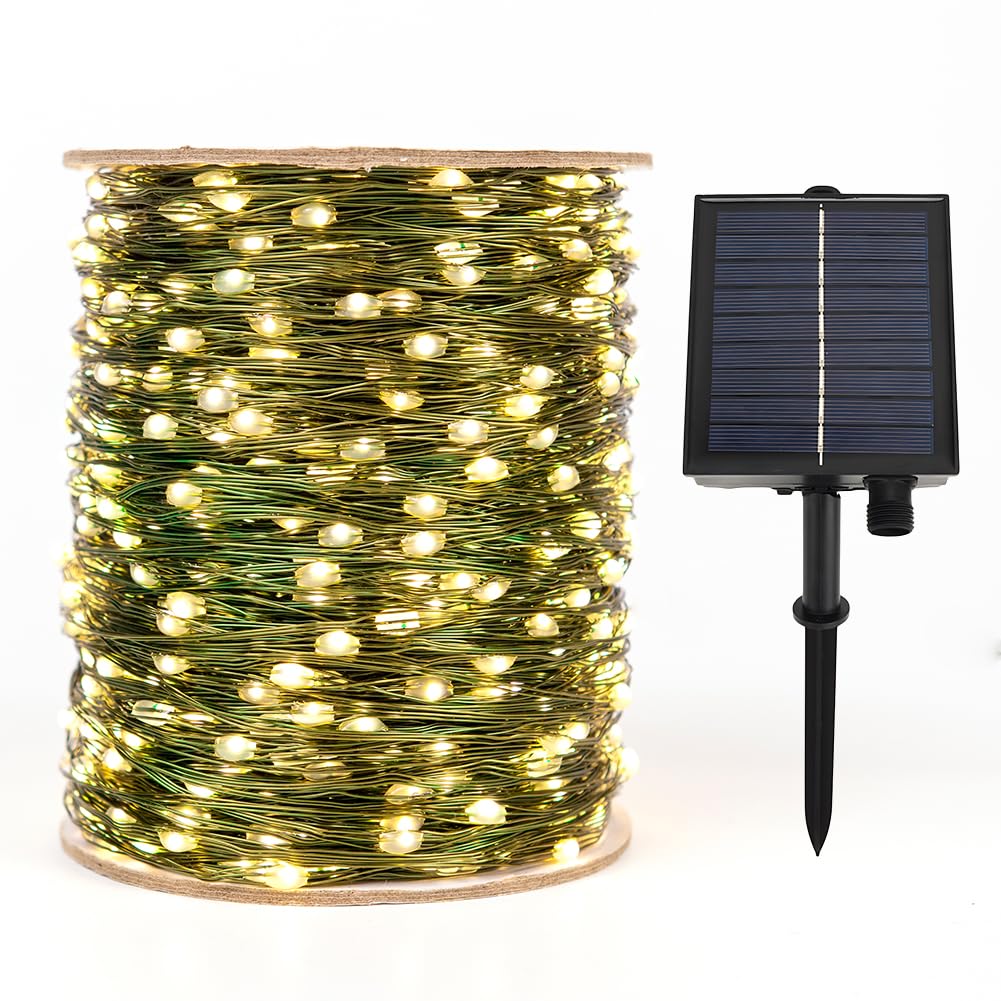 ZELUXDOT Extra Long Solar String Lights Green Wire Outdoor 200FT String Lights Waterproof Solar Powered Fairy String Lights 600 LEDs for Patio, Gardens, Backyard,Tree,Wedding,Christmas