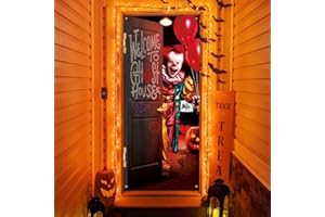 YUSPENYE Halloween Clown Ghost Door Scary Cover, Halloween Party Decoration Sign for Front Door