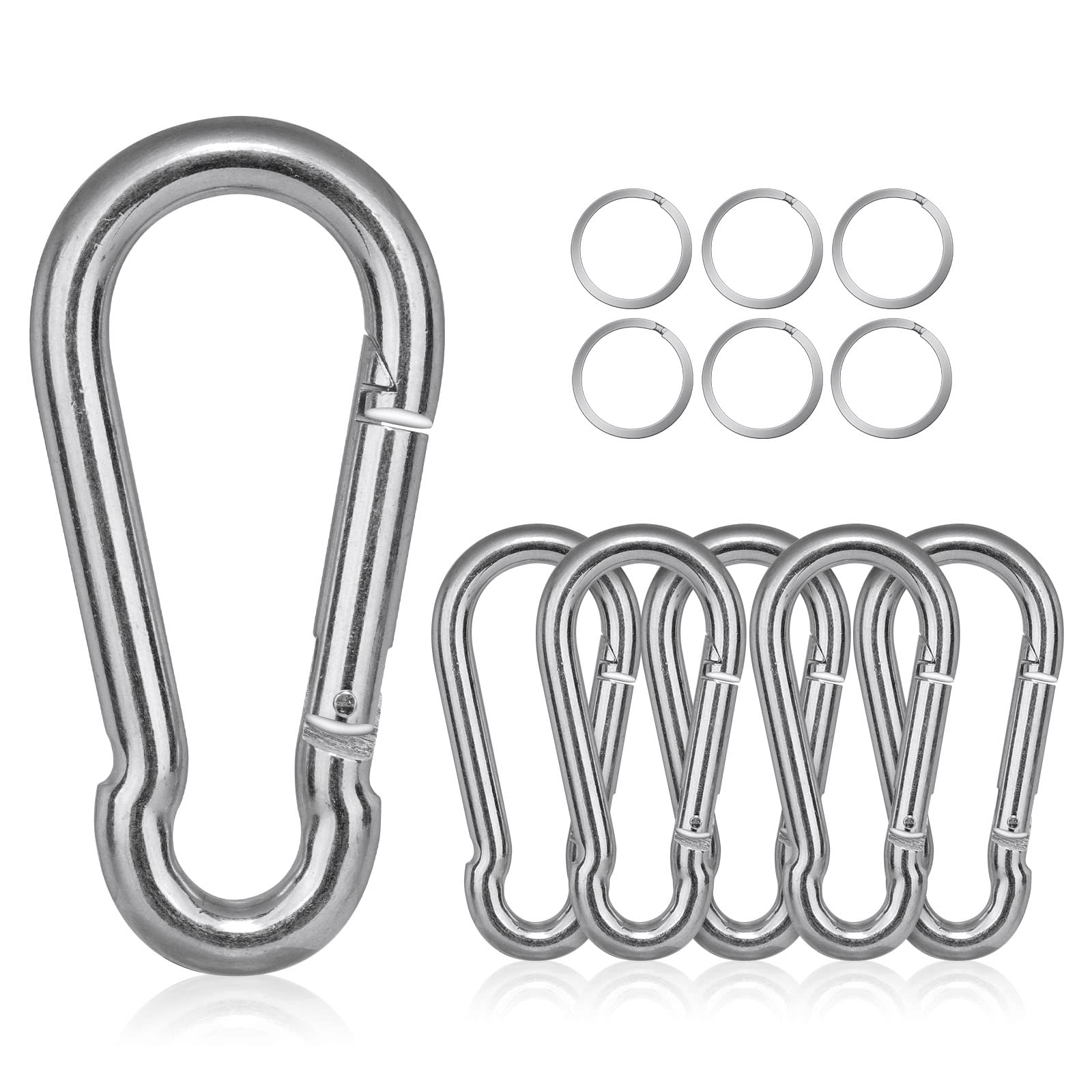 flintronic Carabiner Clip Heavy Duty M10x100mm, 6PCS 304 Stainless Steel Spring Snap Hooks Carabiner Clip, Locking Carabiners for Hammock Swing Set Outdoor Travel Camping Fishing Hiking
