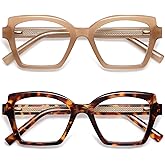 AMOMOMA 2 Pack Trendy Cat Eye Reading Glasses for Women Men Stylish Square Blue Light Blocking Readers AM6203