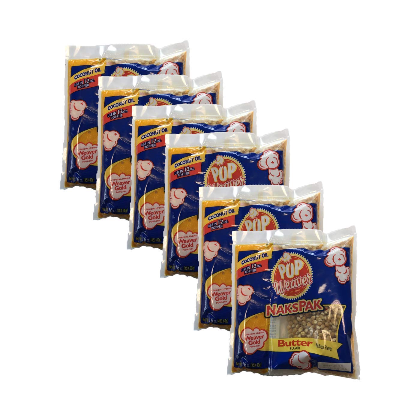 Pop Weaver Naks Pak Popcorn Portion Kits for 12 Ounce Popper, Pack of 6