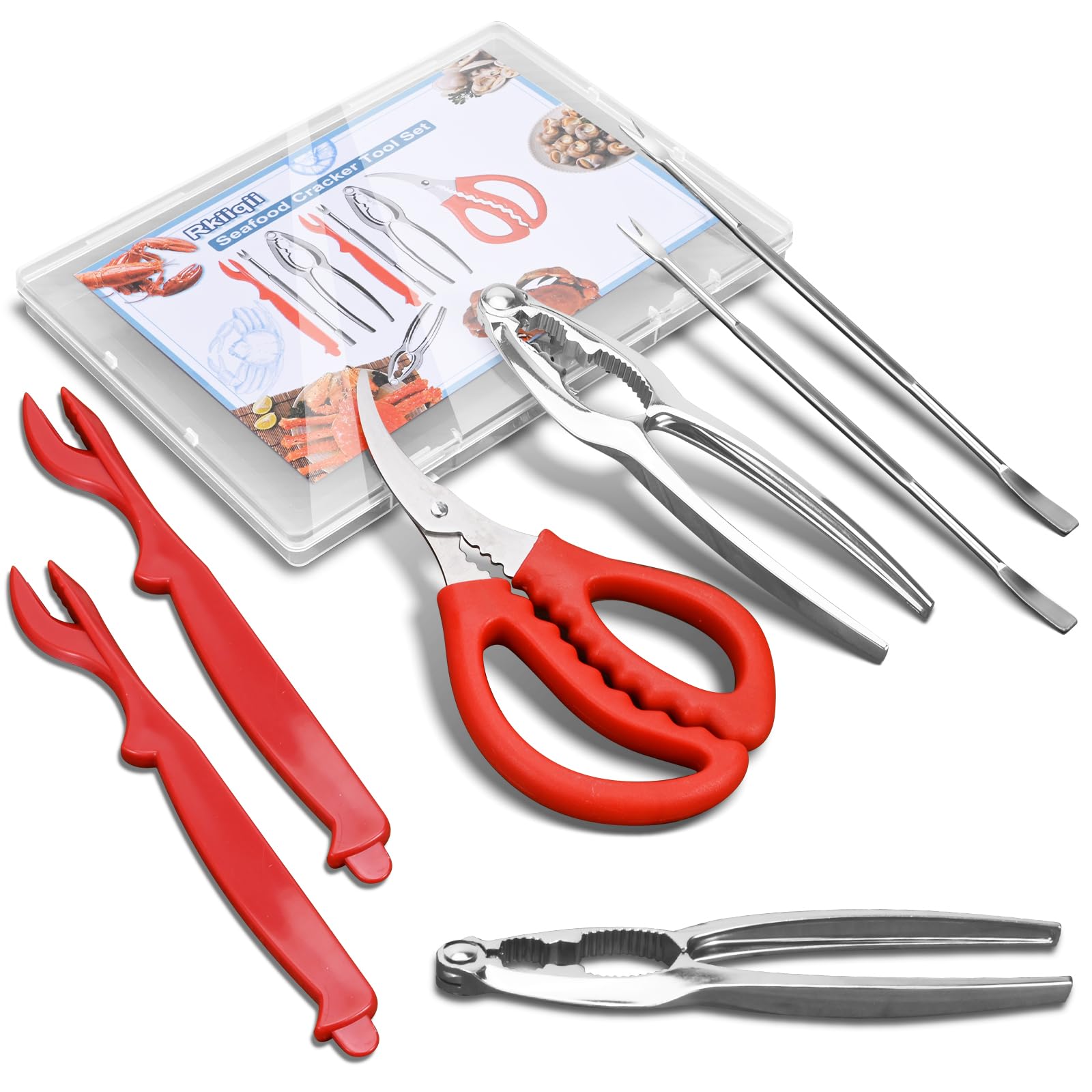 Photo 1 of 2025 Upgraded 8PCS Seafood Tool Set, Includes 2 Crab Leg Crackers, 2 Stainless Steel Crab Forks, 2 Lobster Shellers, 1 Crab Scissors and 1 Storage Box, Nut Crackers for Crab Legs