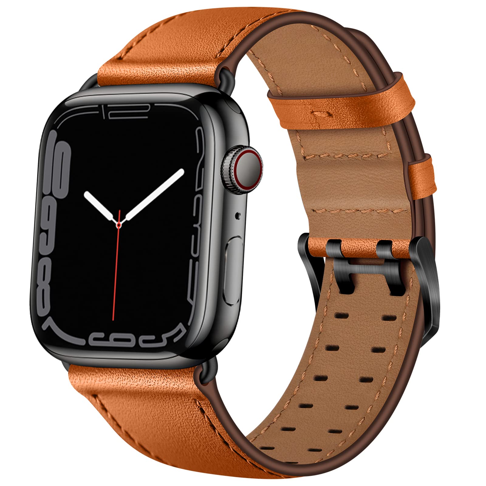 Miimall Compatible for Apple Watch 49mm/45mm/44mm/42mm Leather Strap, Genuine Leather Adjustable Band Replacement Bracelet Strap for Apple Watch Ultra iWatch Series 8 7 6 5 4 3 2 1 SE(Brown)