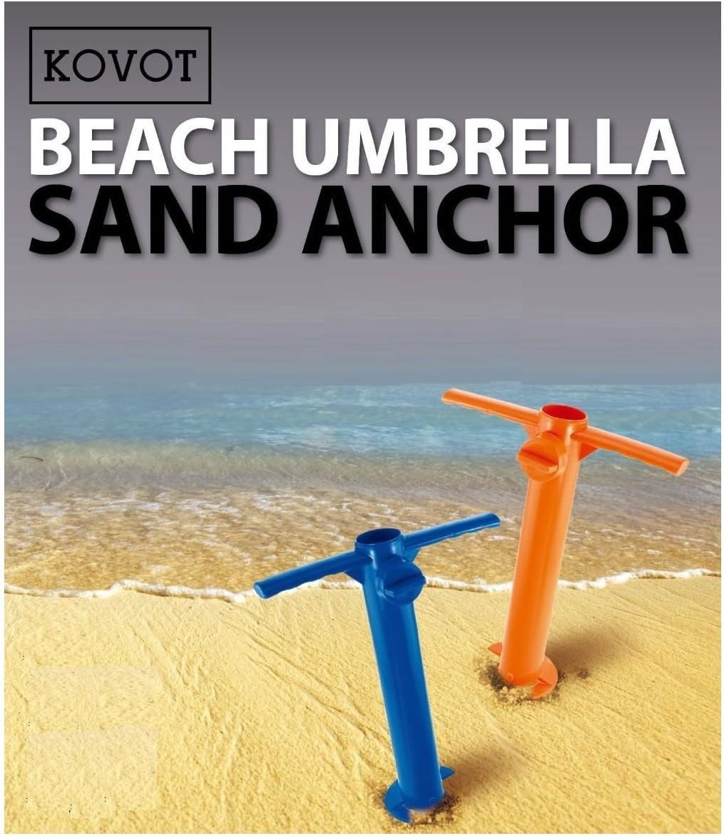 Kovot Beach Umbrella Sand Anchor 2 Pack - Hold Your Umbrella in Place at The Beach - 2 Unit Included (Assorted Colors Orange or Blue)