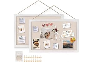 Emfogo 16x11 Wood Bulletin Boards with Linen Wall for Home Kitchen Office Decorative Hanging Pin Board Frame Cork Board Light Bulletin Boards for Bedroom Pack of 2