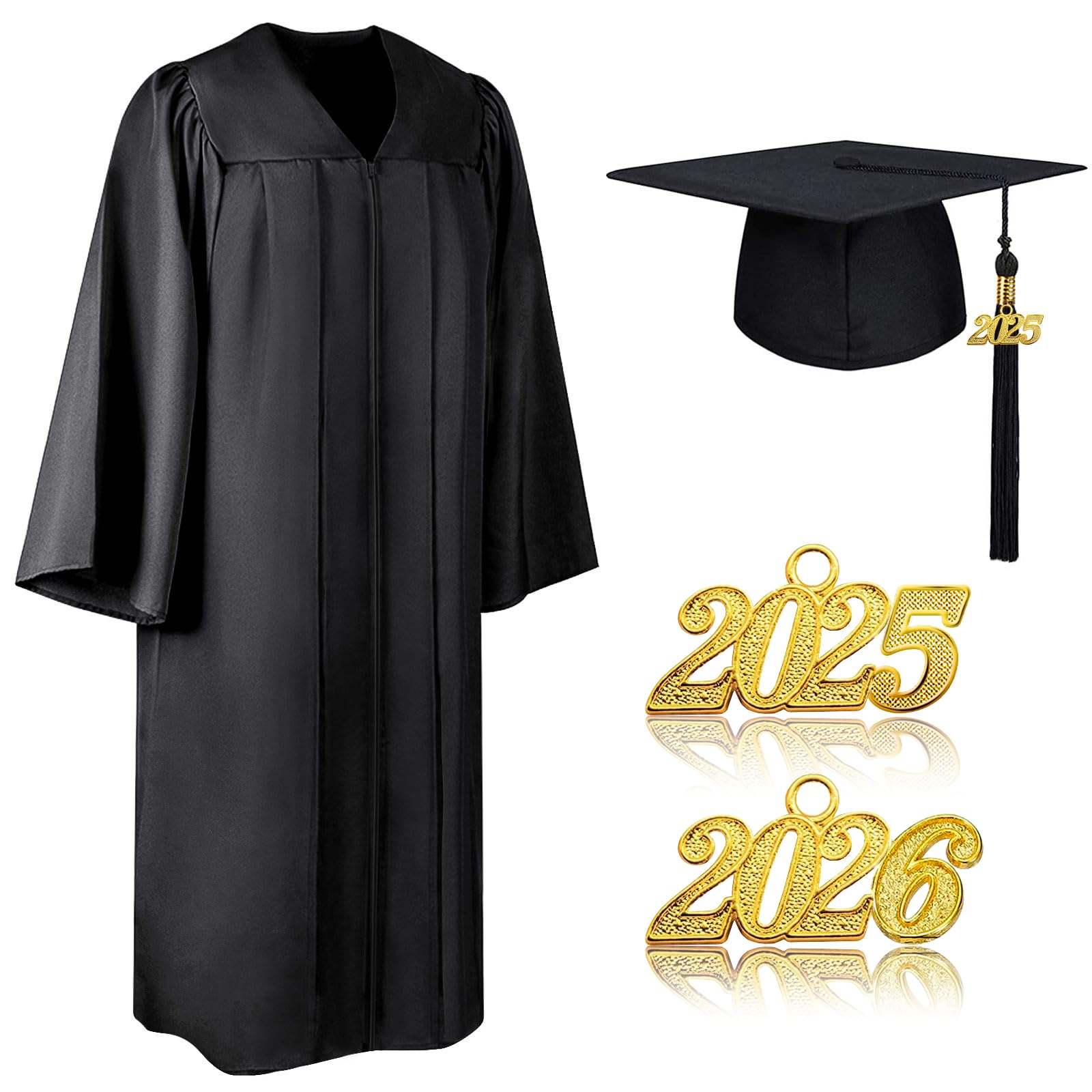 Heflashor Unisex Matte Graduation Gown Cap Set with 2025 2026 2Pcs ...