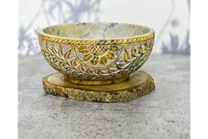 Ajuny Soapstone Scrying And Smudge Bowl Pot Sun Floral Design Handmade Household Kitchen Table Decorative Gift 5 Inch