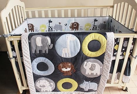 Amazon Com Navy Blue Wild Animals Nursery Crib Bedding Set 7 Pc Embroidered Forest Animal Baby Bedding Set For Boys Kitchen Dining