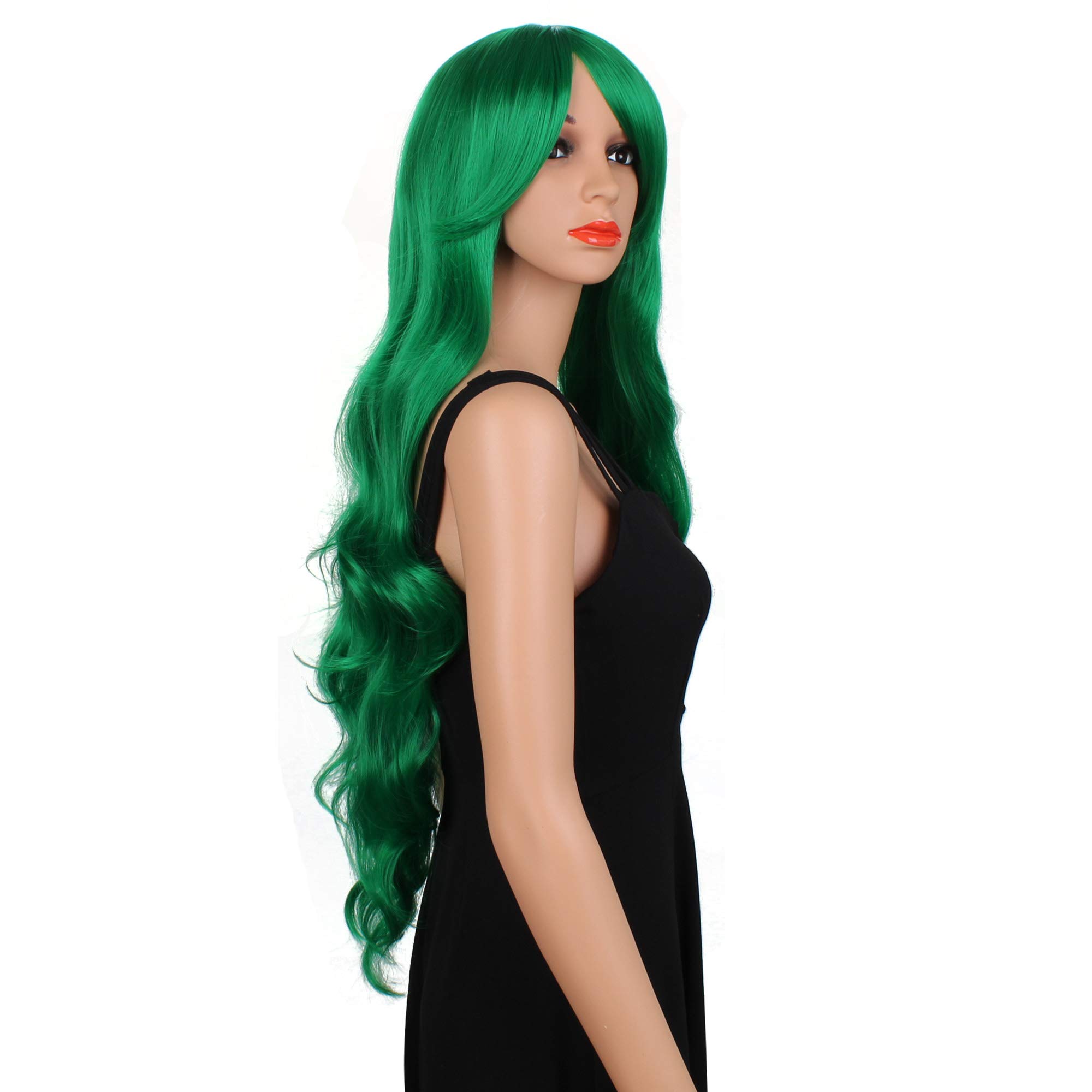 OKVGO Fashion Natural Full Long Curl Wig for Women Cosplay Party and Ladies Daily Use Green