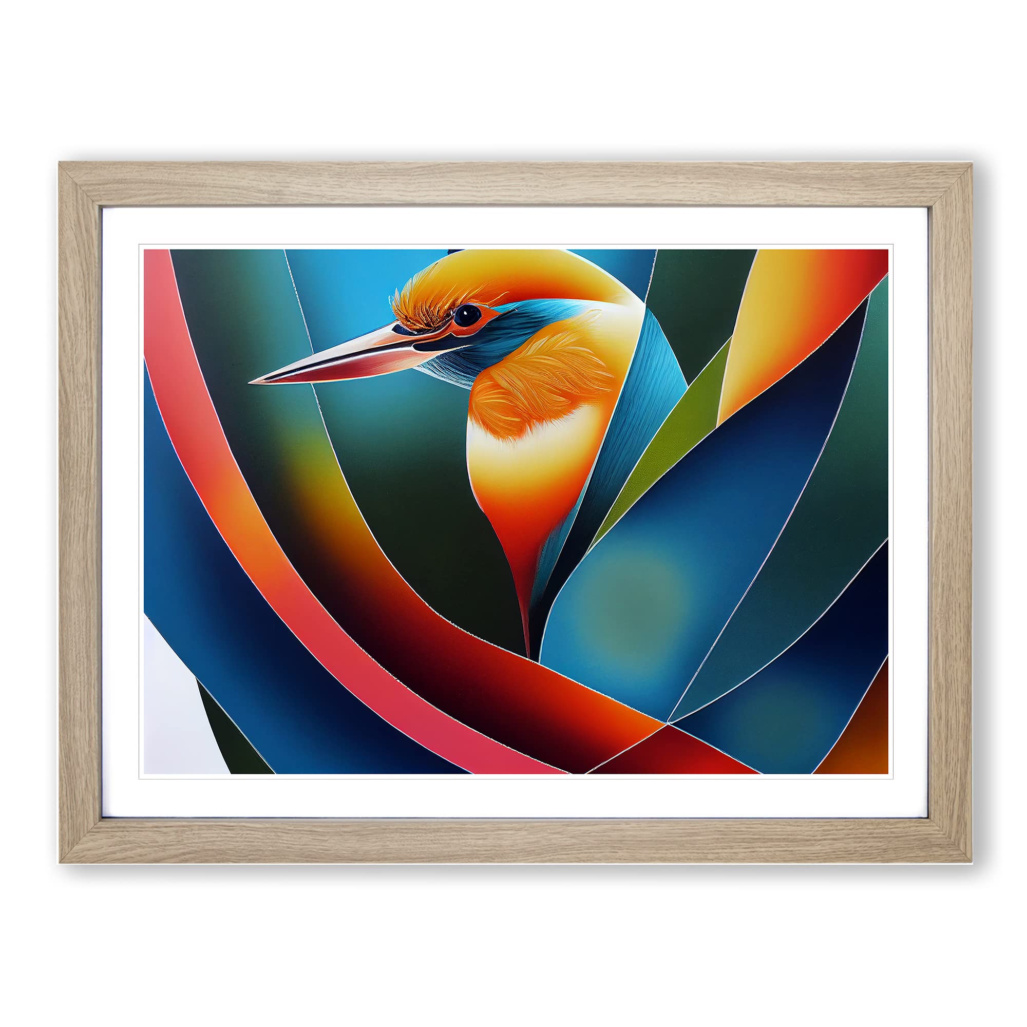 Legendary Kingfisher Bird Abstract Framed Print | A4 Oak Framed Wall Art | Ready to Hang | Abstract Fantasy Picture | Living Room Bedroom Lounge Office