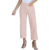 luvamia Striped Jeans for Women Trendy High Waisted Cropped Wide Leg Pants Stretchy Denim Patch Pocket Pinstripe Pants