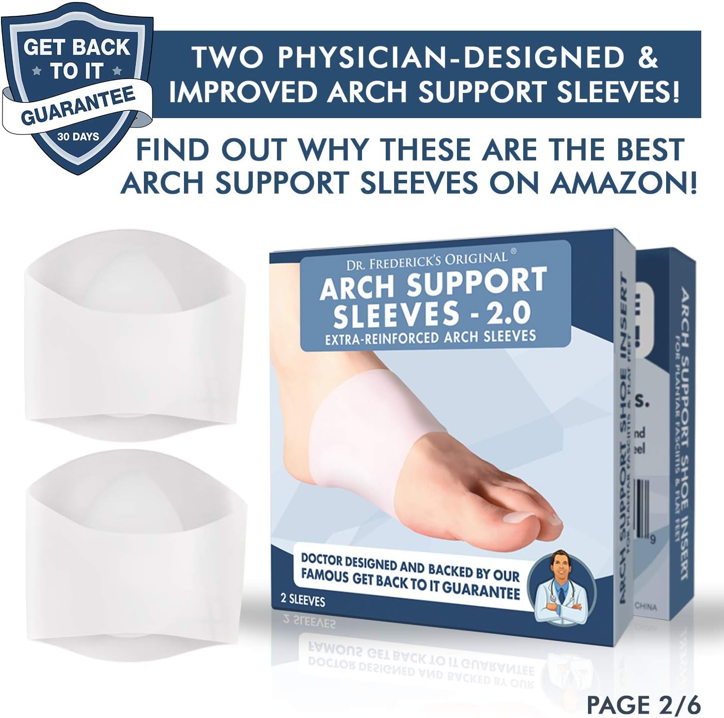 Dr. Frederick's Original Arch Support Sleeves 2.0 - Doctor Developed Flat Foot Arch Supports - 2 Pieces - Large/XL: Health & Personal Care