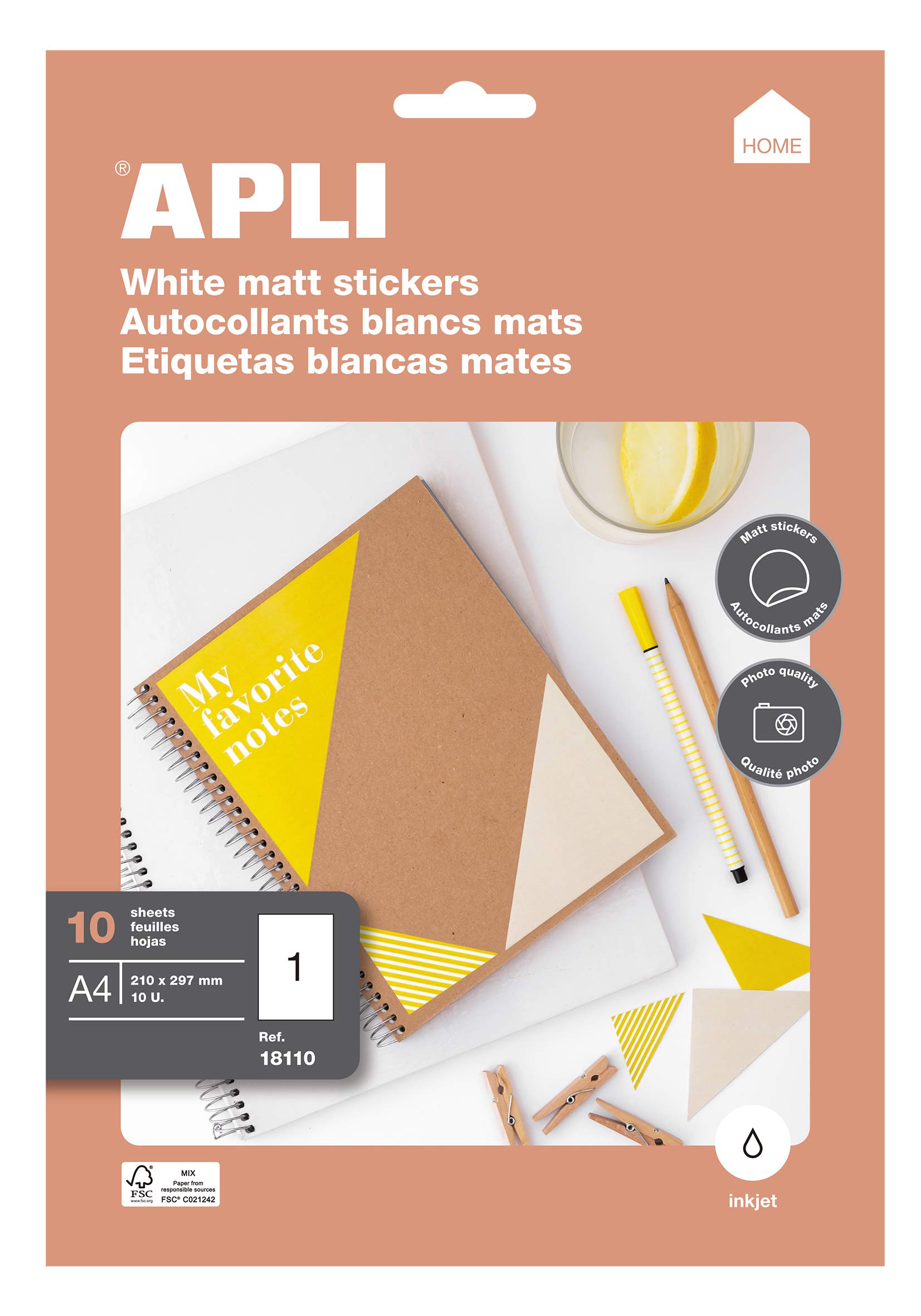 APLI 18110-Home Labels Matte White 210 x 297 mm 10 Sheets