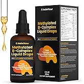 Methylated B Complex Liquid Drop, Liquid B Complex Vitamins for Women, with Methyl B12, Methylfolate, B1, B3, B5, B6, B7, C, Omega-3, Inositol, Magnesium, TMG Supplement for Energy Support, 2 FL OZ