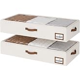 StorageWorks 6 Inch Low Profile Under Bed Storage Containers with Clear Lid | Reinforced Structure, Resists Sagging, Handles &amp; Label Holder, Foldable Stackable Closet Storage for Clothes, Blankets, Toys