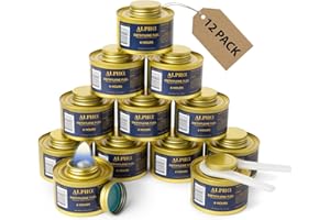 Alpha Living - Luxe Gold Edition - 6 Hour Chafing Fuel - Food Warmer for Chafing Dish Buffet Set - Liquid Safe Fuel with Wick & Lid Opener for Chafing Dish Gold Canister for Luxry Events (12 Pack)