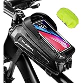 ROCKBROS Bike Bag Phone Mount Bag Bicycle Accessories Pouch, EVA Waterproof Bike Phone Holder Top Tube Front Frame Bag Handlebar Bags Compatible Phones Under 6.1”, 1.3L