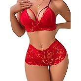 Lilosy Sexy Strappy High Waist Floral Lace Pajamas Lingerie Set Outfits