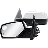 Driver Left Side Door Mirror Power and Heated Glass with Turn Signal Arrow with Menory and Chrome Back Cover Power Folding for 2014-2019 Chevrolet Silverado GMC Sierra 1500 2500 3500