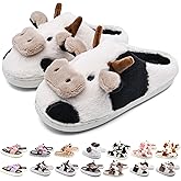 SLAWOCE Cow Slippers For Women and Men Fluffy Cute Cozy House Slippers Indoor and Outdoor