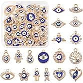 MakemadeDIY Metal Enamel Charms Assorted Heart Cross Flower Evil Eye Mix-shaped Bracelets Necklaces Pendants Earrings Charms for Jewelry Making DIY Crafts