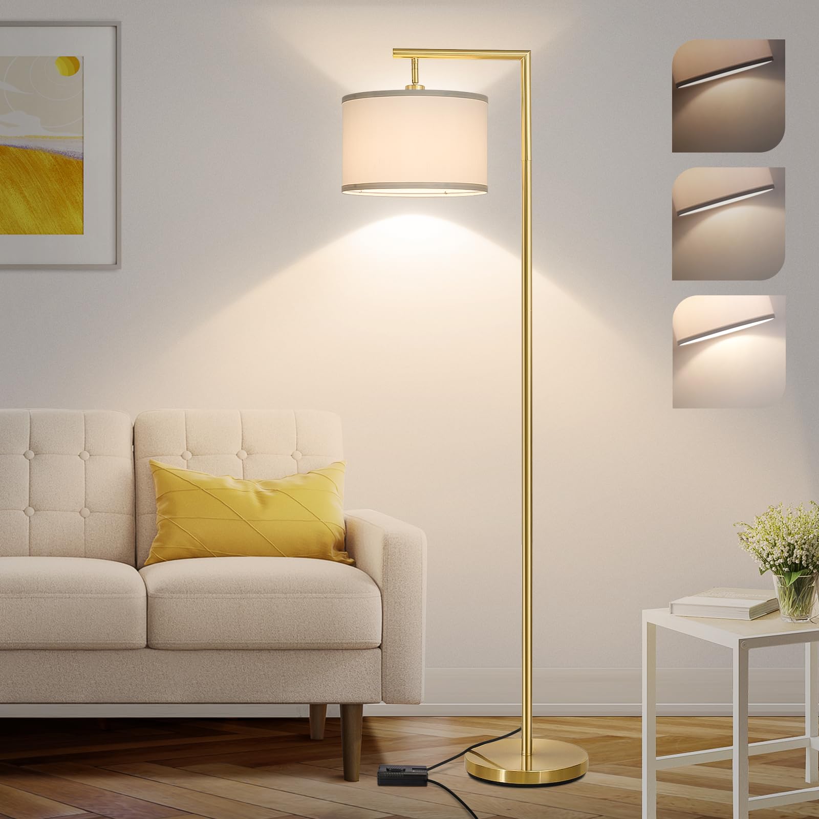 Photo 1 of Boncoo Gold Floor Lamp, Montage Modern Standing Lamp with Flexible Lamp Head, Dimmable Floor Lamp for Living Room Tall Over Couch Reading Light for Bedroom, Office, 9W LED Bulb Included