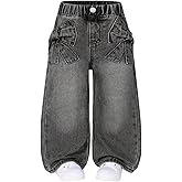 WDIRARA Toddler Girl's Bow Wide Leg Jeans Elastic High Waisted Denim Pants