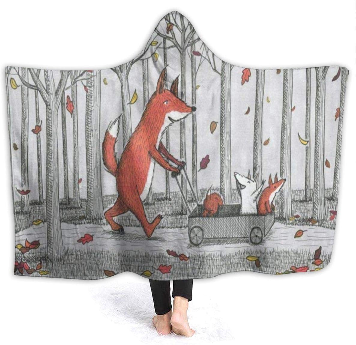 EJudge Fleece Wearable Hooded Blanket Family Enjoy The Fall Leaves Soft Cozy Fuzzy Plush Twin Blankets Hoodie Microfiber Throw for Couch Sofa Chair Fall Nap Travel Adults/Womens/Mens Twin