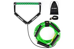 SETYPARY 75FT No Stretch Dyneema Wakeboard Rope and Handle, 4 Sections Floating Wakeboard Tow Rope Water Ski Ropes for Wakeboarding, Waterskiing, Kneeboarding and Wakesurfing