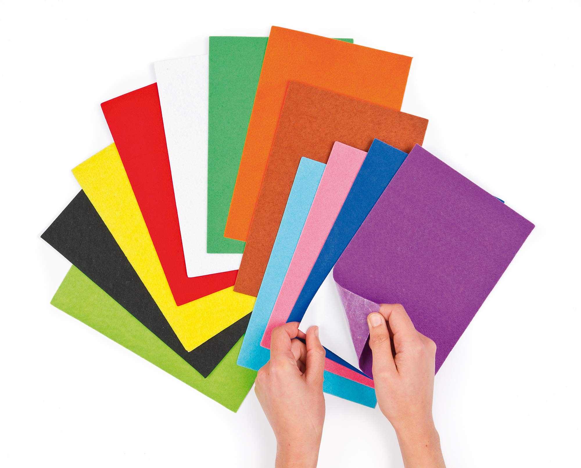 Baker Ross EV4082 Rainbow Self Adhesive Felt Sheet (Pack of 18) Assorted Rainbow Colour Felt Sheets