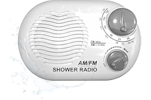 KEN-TECH Shower Radio - Includes Carrying or Hanging Strap. Portable Design Perfect for Bathroom, Kitchen, and Outdoor. Built in Speaker, Battery Operated Radio