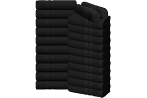 Oakias 100% Cotton Salon Towels 24 Pack Black - 16 x 27 Inches (Not Bleach Proof) Ring Spun Cotton Bulk Hand Towels - Highly Absorbent Quick Dry Facial, Hair, Spa, Gym Salon Towels